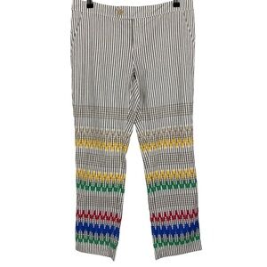 Anthropologie Cartonnier Stitched & Striped Crop Ankle Pants Size 8 Gray Motif